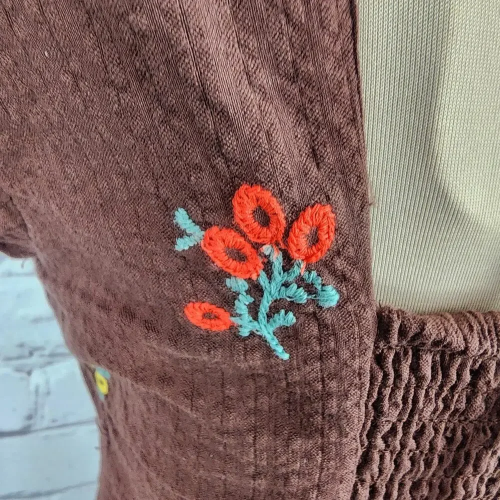 Free People Dress Maisie Midi Brown Floral Boho Embroidered size XS Cottage Core - Picture 12 of 13